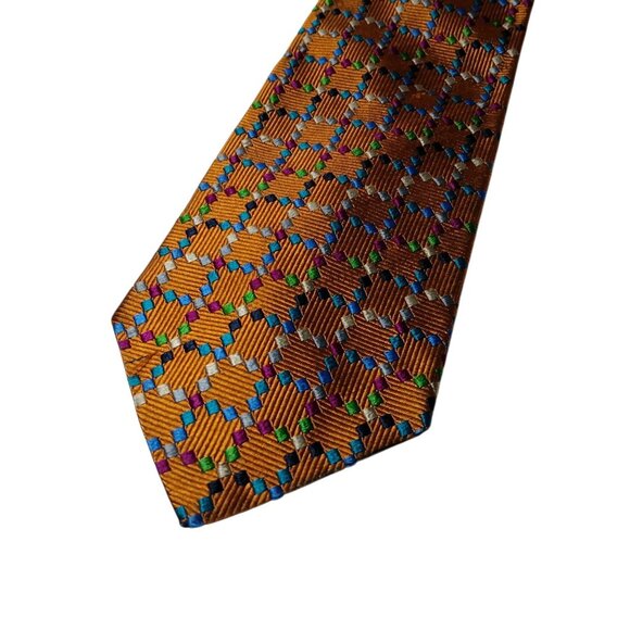 Mens Designer Missoni Cravatte Silk Neck Tie Gold Multicolor Embroidered Italy - Picture 3 of 11